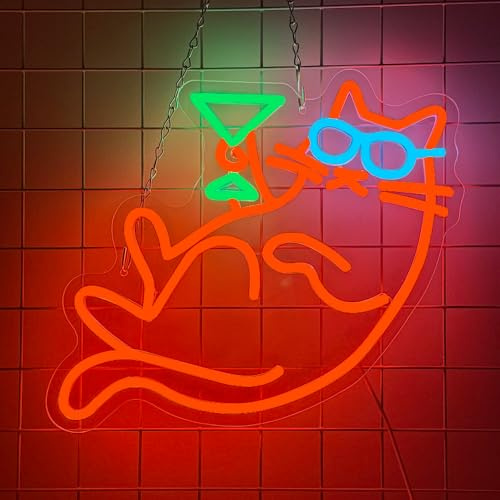 RuCvixkt katt dricka cocktail neon sköld katt martini LED-skylt drivs av USB för bar dekor vardagsrum katt café konst matsal flicka sovrum gåva