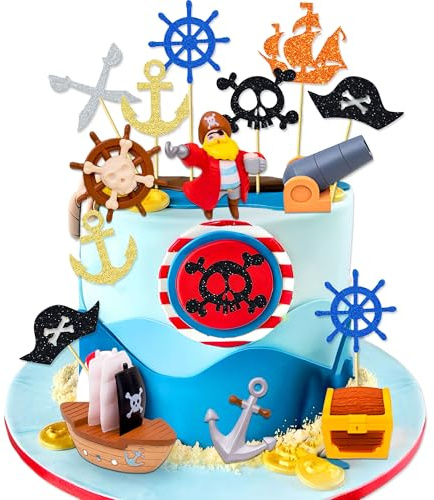 Piratengeburtstag Tortendekoration Schatztruhe Kuchen Dekoration | Piratengeburtstag Tortendekoration Schatztruhe Kuchen Dekoration Piratengeburtstag Partyzubehör Piraten Cupcake Picks