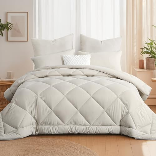 Aisbo Bettdecke Ohne Bezug 135x200 cm Ganzjahresdecke 300GSM - Beige Decke 135x200cm 4 Jahreszeiten Bettdecke, Steppdecke 135x200 Weiche und Bequeme, Oberbett ohne Kissen