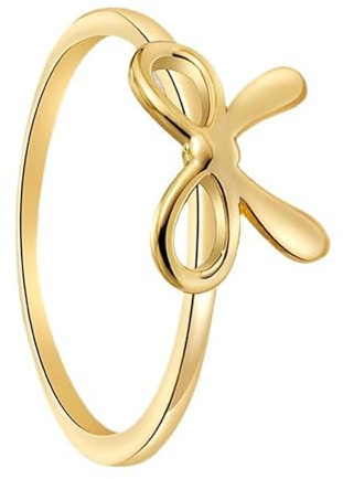 AOOOWER Elegante goldene Schleifen-Ringe symbolisieren Anmut und Süße für modische Frauen, 2.73x1.56in, Titanstahl, Kein Edelstein