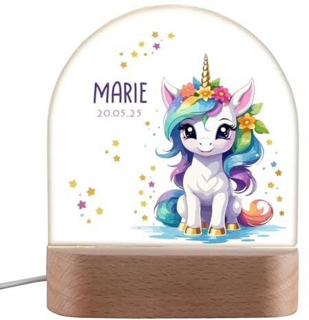 polar-effekt LED-Nachtlicht personalisiert mit Einhorn-Motiv für Mädchen - Geschenke zum Geburtstag & Taufe - 3 verschiedene Lichtstärken - Stillicht für Babys mit Name