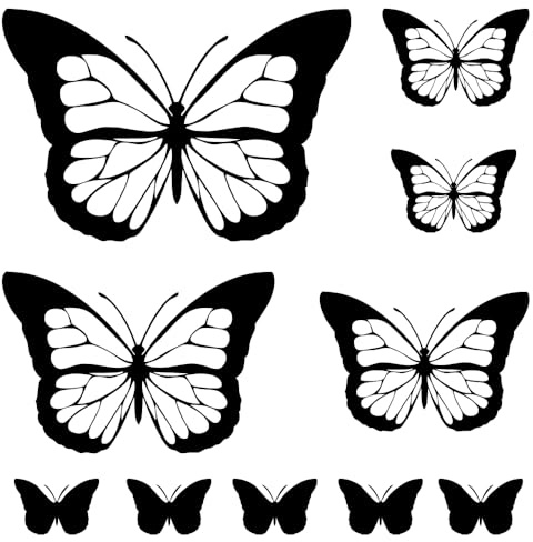 Autocollant Sticker Papillon, Stickers Decoration Voiture, Vinyle haute performance pour Auto, Autocollants Fleur Papillon (10, 1 - noir profond)