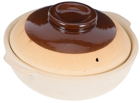 VERDANVERSE Brown Clay Chinese Pot with Lid, Microwave Safe and Anti-slip Earthenware Cookware for Restaurants and Hotels, Traditional Cooking Pot for Rice and Stews