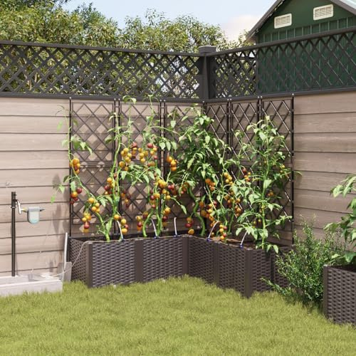 QJBSAVVA Großer Quadratischer Pflanzkasten mit Bewässerungssystem und Gitter 5 Stück Braun für Balkon Garten Terrasse Innen Außenbereich Modernes Design Robust