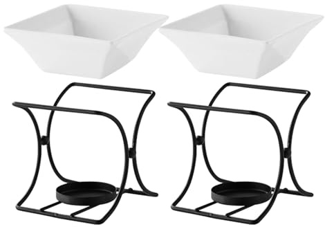 Hohopeti Juego De 2 Mini Fondue Cerámico Calentador de Mantequilla y Chocolate Olla Cuadrada con Retención de Calor para Porciones Individuales Diseño Compacto y Apilable para Cocina