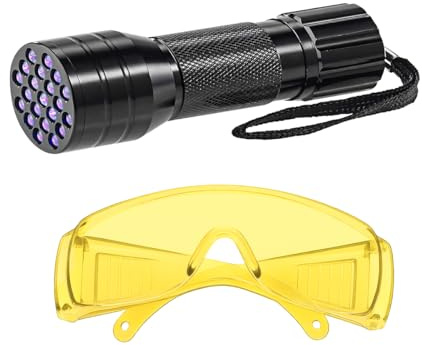 Norkmdi Herramienta de detección de fugas de aire acondicionado para automóvil, kit de detección de fugas de tinte de aceite UV para CA con linterna y gafas protectoras, detector de fugas de CA