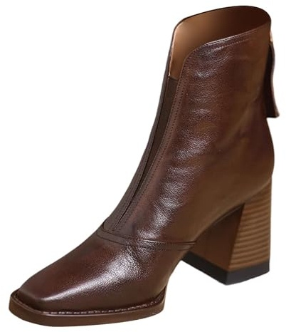 Generisch Women Retro Ankle Boots High Heel Short Boots Zipper Back Casual Work Date Wear, brown, 6 UK