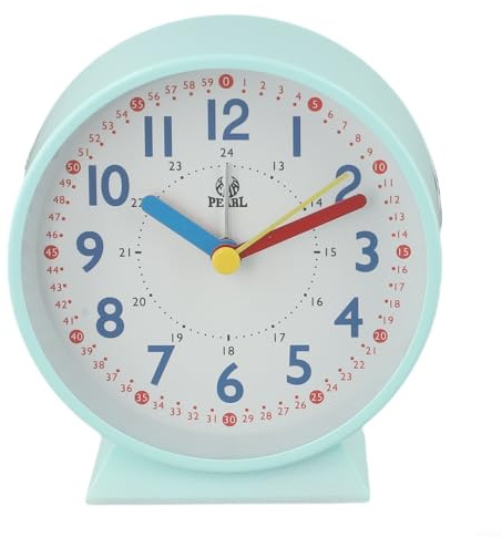 Sveglia silenziosa in metallo con movimento al quarzo 24 ore e luce notturna, per ufficio e camera da letto, design rotondo portatile, per scrivania e viaggi (verde chiaro)