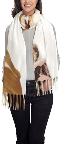 KIJ English Bulldog Photography Of Sad And Tired Bulldog With Brown Cream, Winter Warm Scarves Oversized Blanket Scarf for Women 77.6 x 28.3