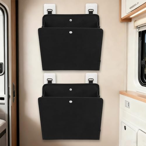2-Pack Campervan Storage Motorhome Accessories Essentials Storage Organiser | Over Door Wall Mounted Organiser for Caravan Bedroom Office Bedside Desk, Black