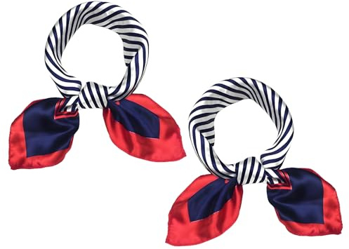 KIRVOS 2 Stück Nautische Quadratische Gestreifte Matrosen-Tücher – Rot-Blau Halstuch Gestreift, Sailor Kostüm Damen Herren, Ideal für Festivals, Karneval & Alltag（ 50×50cm）