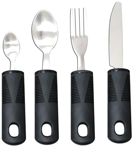 Couverts handicapés, 4 pièces ustensiles adaptatifs construits fourchette pliable cuillère coupe cuillère à café argenterie à prise facile pour adultes personnes âgées handicapées tremblements de la