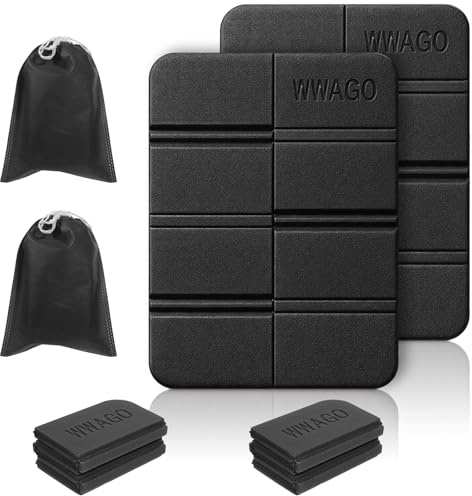 TIESOME 2 Stück Faltbares Sitzkissen, Wasserdicht Thermo Sitzkissen Outdoor, Schwarz, 38 x 28 x 0.65 cm, 2er Set mit Aufbewahrungstasche für Camping Wandern Stadion Angeln