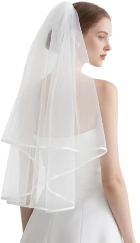 KASLCWA Hen Party Veil, Bride to Be Veil, Hen Do Veils, Wedding Veils for Bride, 2 Tier Tulle with Comb for Bridal Shower Bachelorette Party Chucky Costume Dress Up