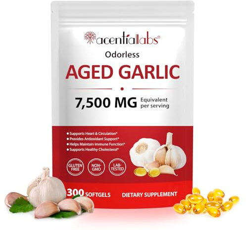 Aged Garlic Extract Capsules 7500mg Odorless,for Heart Health, Immune Support,Garlic Supplement,Non-GMO, Gluten-Free, Vegetarian|300 Softgels