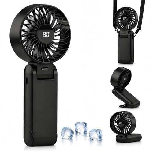 Ventilateur à Main USB, Mini Ventilateur Rechargeable, Petit Ventilateur Portable, Ventilateur à Main Pliable 5 Niveaux, Ventilateur Silencieux 6 -12 Heures d'autonomie pour Bureau, Extérieur (noir)