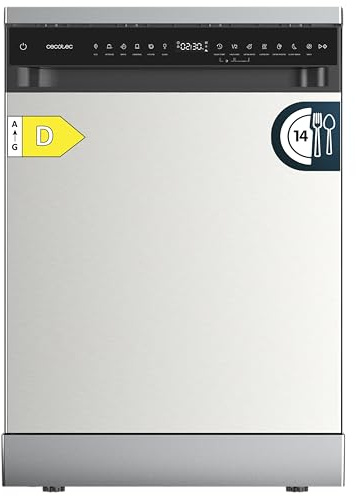 Cecotec Lavavajillas 60 cm Libre Instalación Bolero Aguazero 6205 Inox. 13 Cubiertos, 12 Programas, Motor Inverter Plus Duo, Panel Táctil, Extra Hygiene, Super Dry, Half Load, Silent Wash, Inox