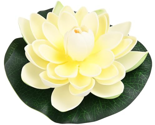 M METERXITY 1-Set Floating Foam Lotus Flower 7 inch, Cream White | Artificial, Fake, Water Lily Pad, Water Lilies, for Pool/Fountain/Garden Decor, Pond Plants Ornaments