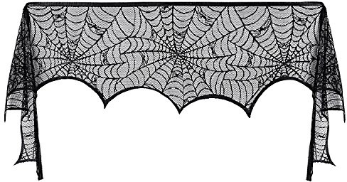 Cobweb Fireplace Scarf Halloween Decoration Black Lace Spider Web Mantle Lace Scarf Festive Supplies for Party Supplies Decoration, 17.7 x 98.4 Inch