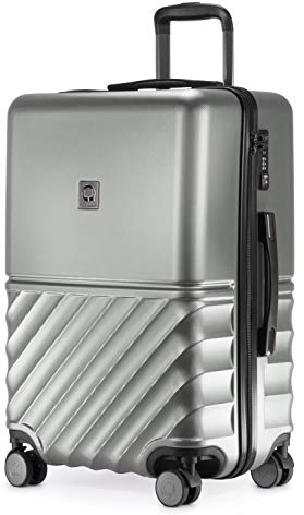 HAUPTSTADTKOFFER - Boxi - Hartschalen-Koffer Koffer Trolley Rollkoffer Reisekoffer TSA, 4 Rollen, 65 cm, 70 Liter, Silber, Mittelgroßer Koffer
