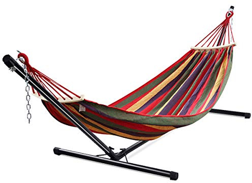 GOPLUS Hängemattengestell für Hängematte, Hängemattenständer Stabil, Hängemattenhalter aus Eisen, Hängesesselständer Hängesesselgestell, Schwarz (325 x 100 x 106 cm)
