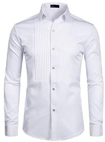 ZEROYAA Mens Slim Fit Long Sleeve Tuxedo Dress Shirts/Prom Performing Shirts (X-Small, Z54-White)
