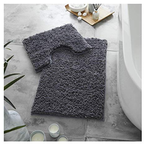 Lions Bath Mat Set - Ultra Soft Fluffy Bathroom Mat Sets 2 Piece, Absorbent Bathroom Rugs, Non Slip Microfiber Bathmat, Machine Washable, Shaggy Rug, 50x80cm, 100% Polyester, Charcoal