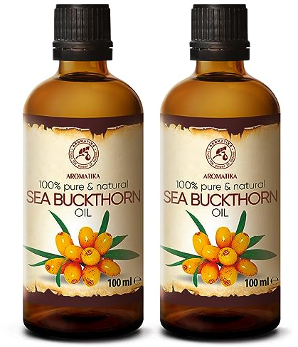 Sanddornöl 200ml - Hippophae Rhamnoides - 2x100ml - Kaltgepresst - Sanddorn Öl - Sea Buckthorn Oil - Rein & Natürlich - Trägeröl - Pflegeöl - Body Öl - für Hautpflege - Gesicht - Körperpflege