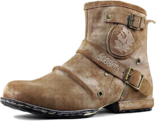 Herr Stövlar Chukka Motorcykel Boots för Män Vandring Combat Ankel Biker Dragkedja Mode Känga Svart Brun OS-5008-1-F-8.5