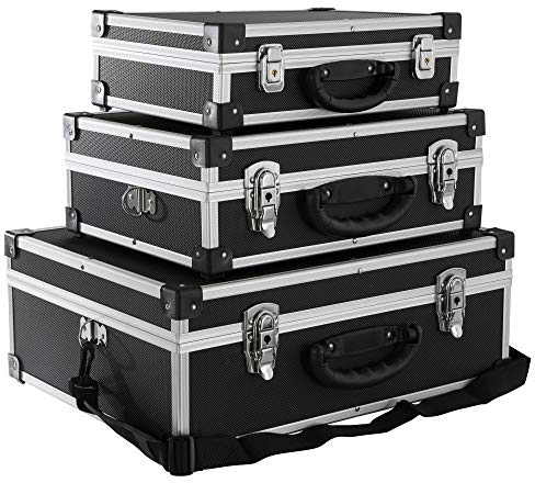 Arebos 3er Set Transportkoffer | 50 L Gesamtvolumen | abschließbar | mit Tragegurt und Schloss | universal als Transportbox geeignet | Werkzeugbox Aufbewahrungskoffer Moderationskoffer