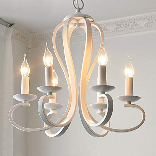 ENXING Antik Pendelleuchte Kronleuchter Landhaus LED 6 Flamme Eisen-Leuchter Einstellbare Höhe Weiß Schwarz Nordisch Vintages Für Wohnzimmer Schlafzimmer Esszimmer Küche Lüster,Weiß