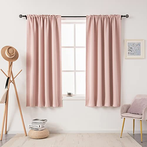 DUALIFE Blush Pink Curtains 45 Inch Length for Bedroom Small Windows - Thermal Insulated Blackout Soundproof Rod Pocket Curtains for Living Room Set of 2 Panels (Rose Blush, 42 by 45 Inch)