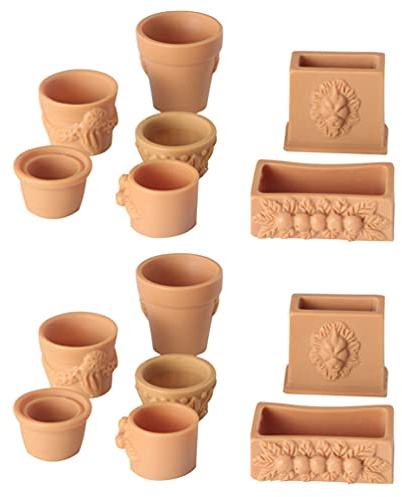 Milisten 14Pcs 1:12 Miniature Plant Pots Set: Terracotta-Look Plastic Tiny Flower Pots - Mixed Shape Rectangular & Round Planters for Dolls House Garden and Fairy Landscape Accessories