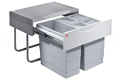 Hailo Abfallsammler 3644732 | Abfalleimer 3fach mit 29 Liter Gesamtvolumen | ab 50cm Unterschrankbreite montierbar | Hellgrau