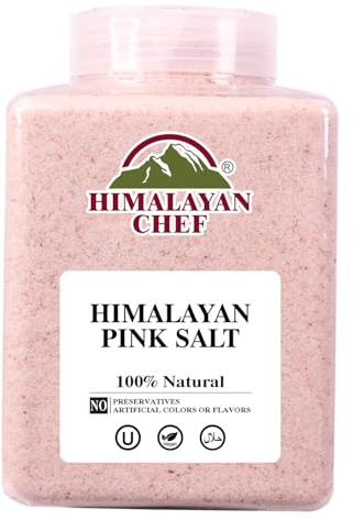 Himalayan Chef Himalayan Pink Salt - 5 lbs Fine Grain Plastic Jar - Kosher and Vegan Certified, 100% Natural and Pure Gourmet Crystal - Contains 84 Essential Minerals