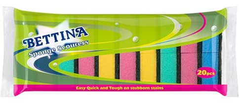 HOMESmith - Colourful Sponge Scourers - Dual Sided Dish Washing & Cleaning Sponges - Absorbent, Non-Scratch, Reusable Scourers - Pack of 20