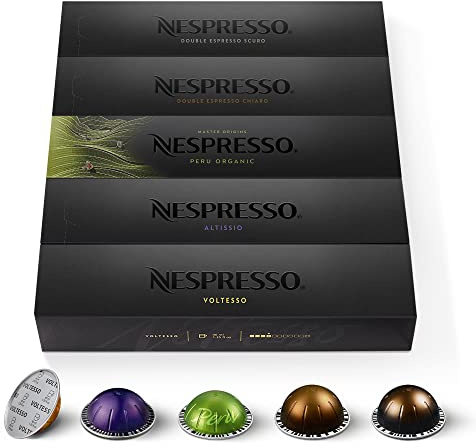 Nespresso Vertuo - Assortiment Espresso & Double Espresso, 50 Capsules Café | Utilisation avec machines Nespresso Vertuo - Capsules café compatible nespresso pour extractions 40ml et 80ml automatiques