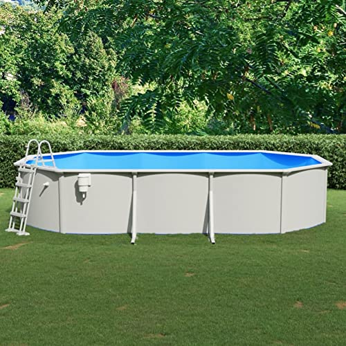 Festnight Pool Rechteckiges Stahlwandpool Swimmingpool Power Steel Frame Pool Kinderpool Pool mit Sicherheitsleiter Schwimmbecken Garten Pools & Schwimmbecken 610x360x120 cm