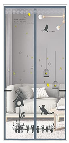 Floral Magnetic Insect Door Screen High Density Fly Bug Mosquito Mesh Curtain Top-to-Bottom Let Fresh Air in Automatically Shut Door Curtain, 90x210 cm Birdcage