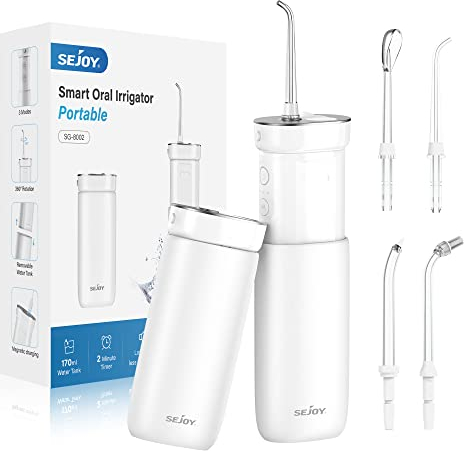 Munddusche Kabellos Tragbar Mini Munddusche Reisemunddusche Versenkbarer Wassertank IPX7 Wasserdicht Oral Irrigator Elektrische Munddusche mit DIY Modi, 5 Düsen für Zuhause Unterwegs Reise