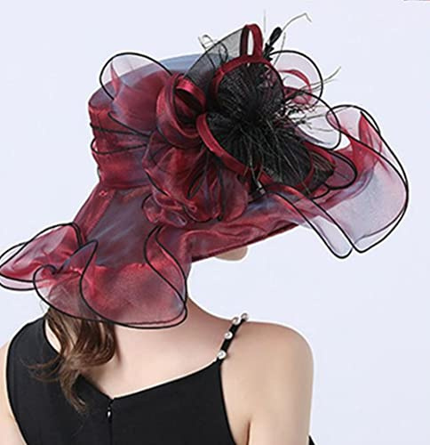 LUMoony Damenhut Sommer Hut Organza Frauen Sonnenschutz Sonnenhüte Sonnenhut Fascinator Hut Wide Brim Fascinator Braut Tee Party Hochzeitshut Sonnenhüte Kirchenhüte