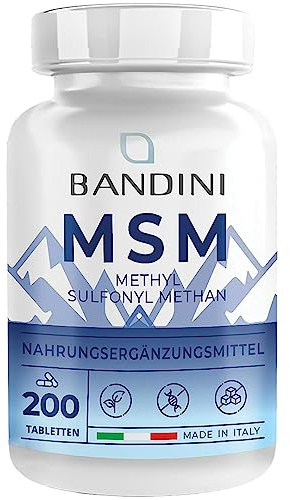 Bandini® MSM - 2000mg mit 40mg VITAMIN C pro Tagesdosis - Kompakteres Methylsulfonylmethan Pulver als bei Kapseln - Ohne Magnesiumstearat, hochdosiert, vegan, ohne Zusätze, laborgeprüft - 200 Tab
