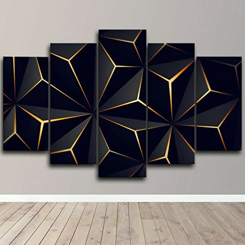 Leinwanddruck Abstrakte Künstlerische Schwarz-Gold-Design-Kunst, 5-Teilig, Leinwand, Wandbild, Heimdekoration, 5-Teilig, Bilder, Posterdruck, Kein Rahmen 150x80cm