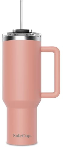 Sulkopp 135 ml resemugg med handtag, lock och två sugrör, drycker håller sig varma i 8 timmar, kall i 24 timmar, vakuumisolerad rostfritt stål tumlare ... (rosa, 1,134 g)