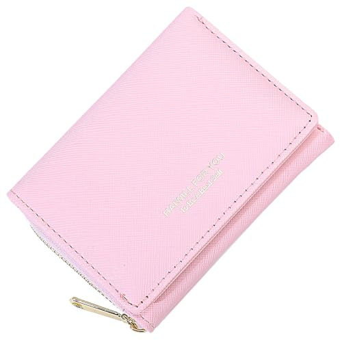 HAIWILL Geldbeutel Damen Klein PU Leder, Portmonee mit Münzfach und 7 Kartenfächern, Gross Kapazität Kleines Portemonnaie Viele Fächer (Saffiano Rosa)
