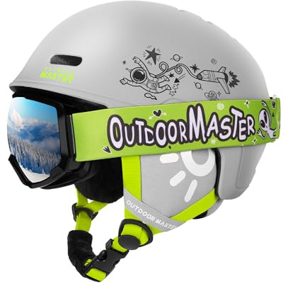 OutdoorMaster Kids Ski Helmet and Goggles Set - Durable PC Shell & EPS Foam, Cooling Vents, Dial Fit Snow Helmet, Safety-Certified for Boys & Girls