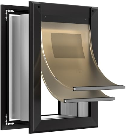 Sammak Große Haustierklappe Hundeklappe Tür für Wand, robuste Hundetür mit Aluminiumrahmen und Teleskop-Tunnel, zwei Magnetklappen und zwei Schiebeverriegelungsplatten, bis zu 50 kg, schwarz