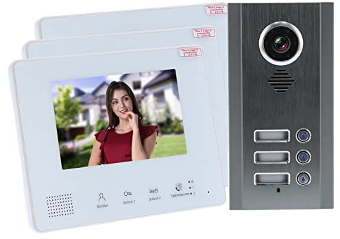 Videocitofono, Basso Consumo Energetico, Installazione Semplice, a 2 Fili, Citofono Ad Alta Definizione con Serratura Elettrica per Appartamento Domestico (3 famiglie