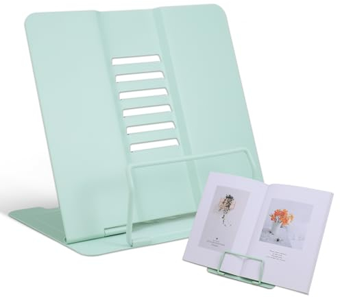 Kssvzz Book Stand, Metal Cookbook Holder with Adjustable Angle, Portable Sturdy Bookstands for Reading Book, Documents, Tablet, Mobile Phone and Book Display, Green