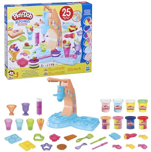 Play-Doh Kitchen Creations Twist N Serve Eiscreme-Spielset – 25-teiliges Set mit weicher Serviermaschine und 8 bunten Dosen für Kinder ab 3 Jahren
